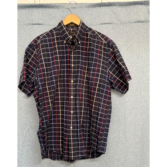 Alexander Julian Other - Alexander Julian Colours Mens M Short Sleeve Button Down Shirt Navy Blue Plaid